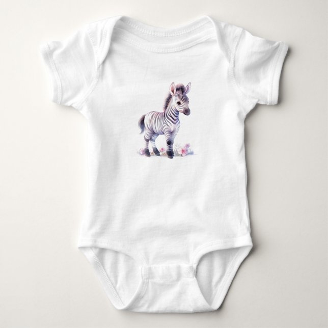 Baby Zebra mit Blume, Zoo, Safari Baby Strampler (Vorderseite)
