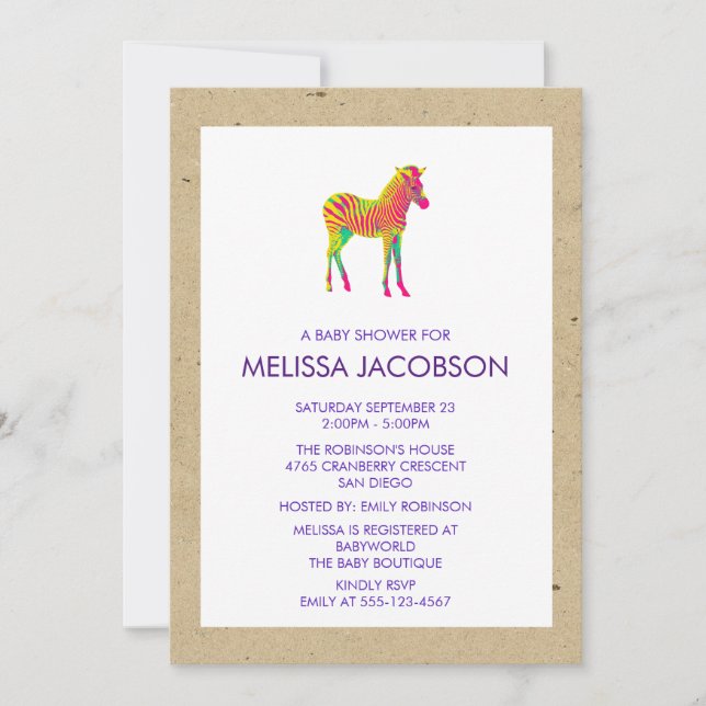 Baby Zebra Neon Couleurs Baby shower Invitation (Devant)