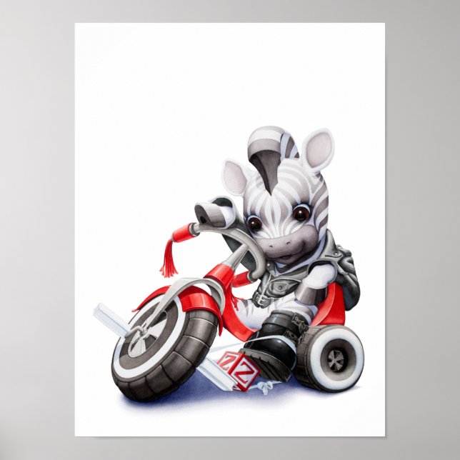 Baby Zebra Riding Red Tricycle Kinderzimmer Print Poster (Vorne)