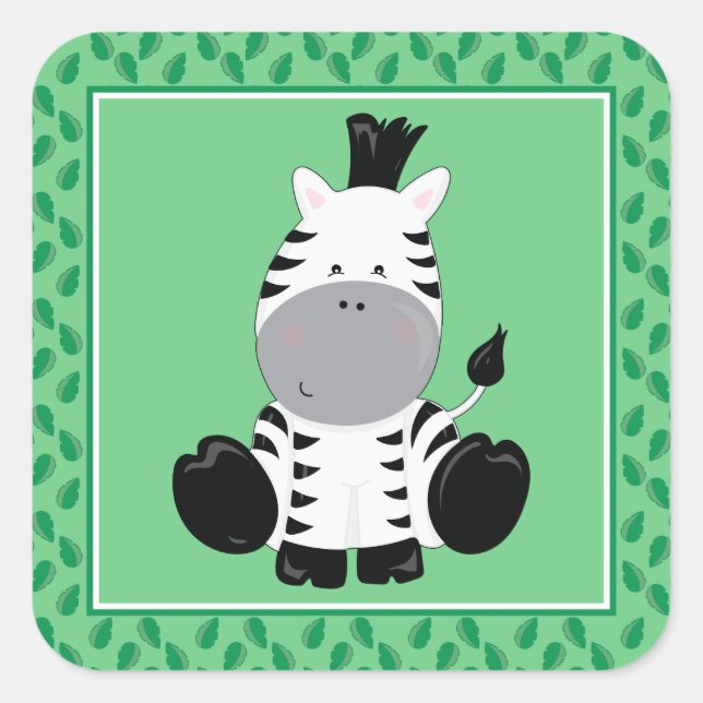 Baby Zebra | Safari Animals Party Quadratischer Aufkleber (Vorderseite)