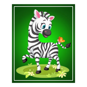 Baby Zebra Zeichnend Spielen mit Schmetterling-239 Fotodruck
