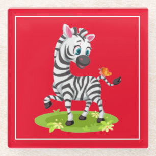 Baby Zebra Zeichnend Spielen mit Schmetterling-239 Glasuntersetzer