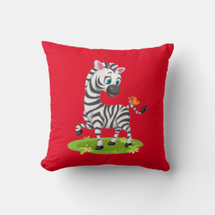 Baby Zebra Zeichnend Spielen mit Schmetterling-239 Kissen