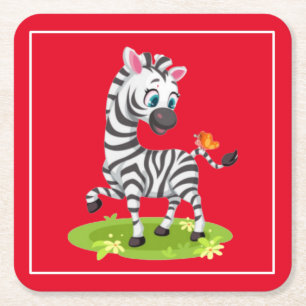 Baby Zebra Zeichnend Spielen mit Schmetterling-239 Rechteckiger Pappuntersetzer