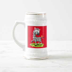Baby-Zebra-Zeichnung spielt mit Schmetterling Bierglas