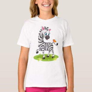 Baby-Zebra-Zeichnung spielt mit Schmetterling T-Shirt