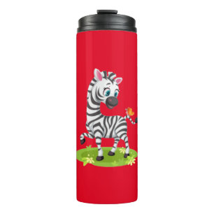 Baby-Zebra-Zeichnung spielt mit Schmetterling Thermosbecher