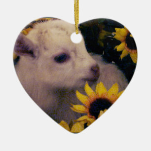 BABY-ZIEGE IN DER BLUMEN-HERZ-WEIHNACHTSverzierung Keramikornament