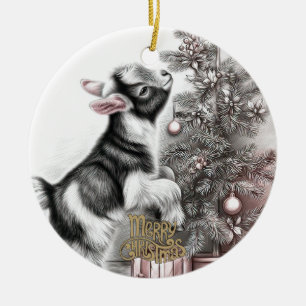 Baby-Ziegen-Weihnachten 10 und dein Foto Keramik Ornament