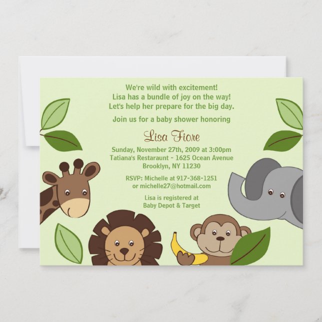 Baby Zoo Jungle Animals Baby Shower Invitations (Devant)