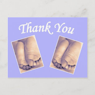 Baby Zwillinge kleine Füße danke blau Postkarte