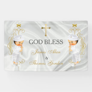 Baby Zwillinge Taufe Christening Gold Banner