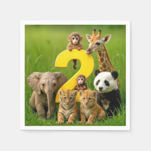 Babyafrikanische Tiere mit einer großen Zahl Zwei Serviette
