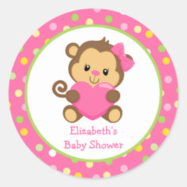 Babyaufkleber für Affen, Rosa und Grün Runder Aufkleber