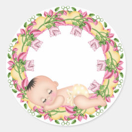 Babyaufkleber Gelb und Rosa Runder Aufkleber