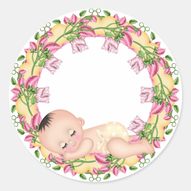 Babyaufkleber Gelb und Rosa Runder Aufkleber (Vorderseite)