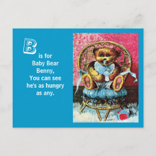 Babybär Benny - Buchstabe B - Vintage-Teddybär Postkarte