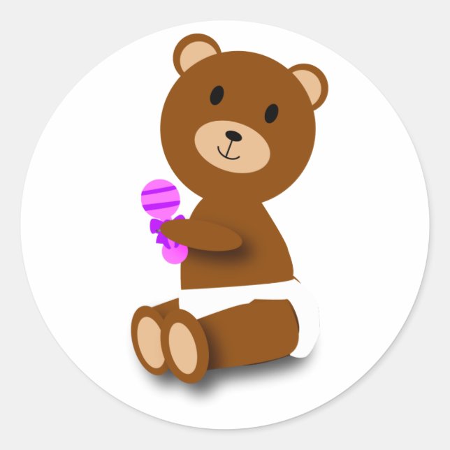 Babybär in Niedlich rosa Windeln Lila Rind Runder Aufkleber (Vorderseite)