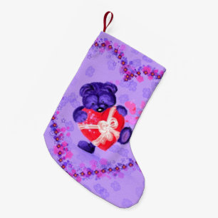 Babybär mit Herzgeschenk Weihnachtsweihnachtsgesch Kleiner Weihnachtsstrumpf