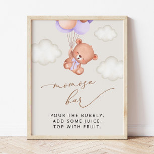 Babybär, Niedlicher Bär, Lila Balloons, Momosa Bar Poster