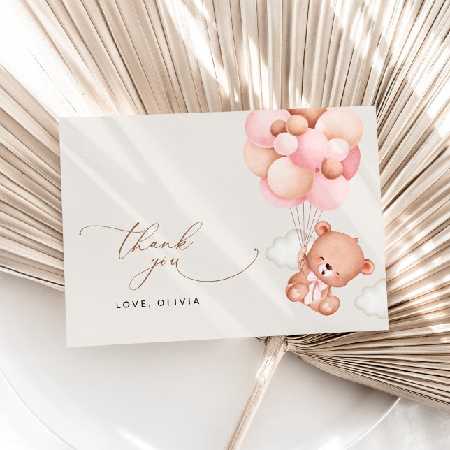 Babybär, Teddybär, rosa Balloons, Babydusche Dankeskarte (Von Creator hochgeladen)
