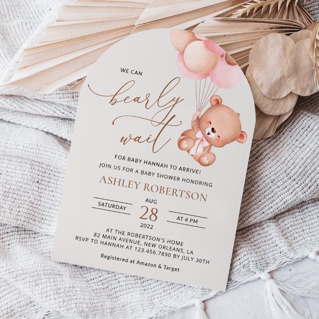 Babybär, Teddybär, rosa Balloons, Babydusche Einladung (Von Creator hochgeladen)
