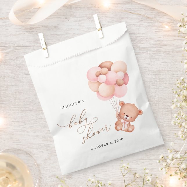 Babybär, Teddybär, rosa Balloons, Babydusche Geschenktütchen (Ausgeschnitten)