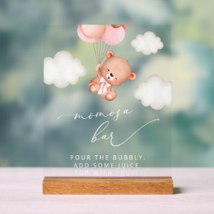 Babybär, Teddybär, rosa Balloons, Momosa-Bar Acrylschild