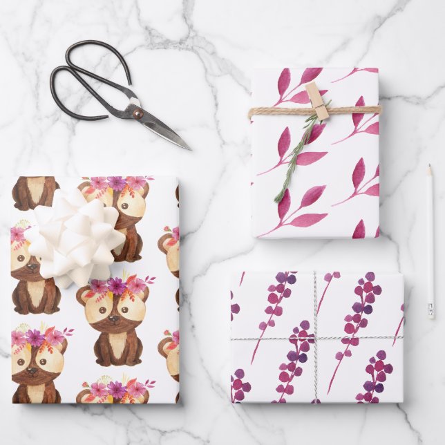 Babybärenverpackungspapier Set 3 Geschenkpapier Set (Vorderseite)