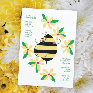 Babybauch-Mama-Biene Gelbe Blumen-Baby-Party Einladung