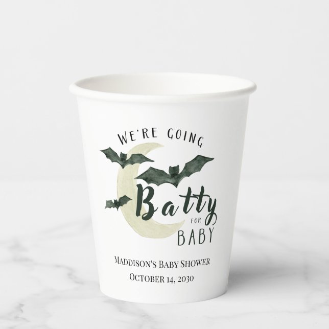Babybett und Mond Halloween-Babydusche Pappbecher (Vorderseite)
