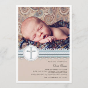Babyblau  Beige Foto Einladung