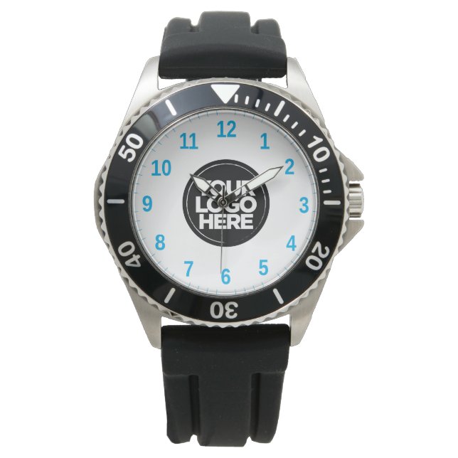 Babyblau | Einfaches Berufliches Firmenlogo Armbanduhr (Vorderseite)