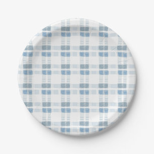 Babyblau gestreift kariertes Muster Pappteller