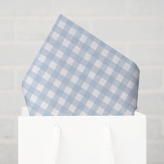 Babyblau Gingham-Muster Seidenpapier (Geschenktüte)