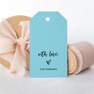 Babyblau Lässiges Skript und Herz mit Liebe Geschenkanhänger