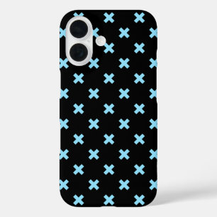 Babyblaue Kreuzstiche auf Schwarz iPhone 16 Hülle