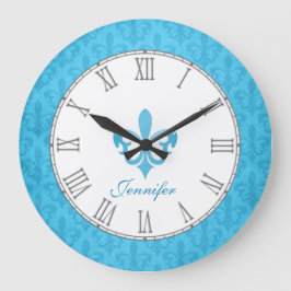Babyblauer Lilie-Damast-Namen-Wand Große Wanduhr