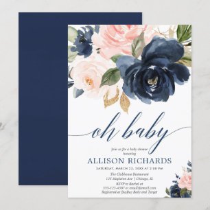 Babyblütendusche, Rosa und blaue Mädchendusche Einladung