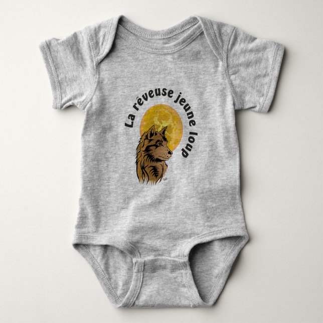 Babybody junger träumender Wolf Baby Strampler (Vorderseite)