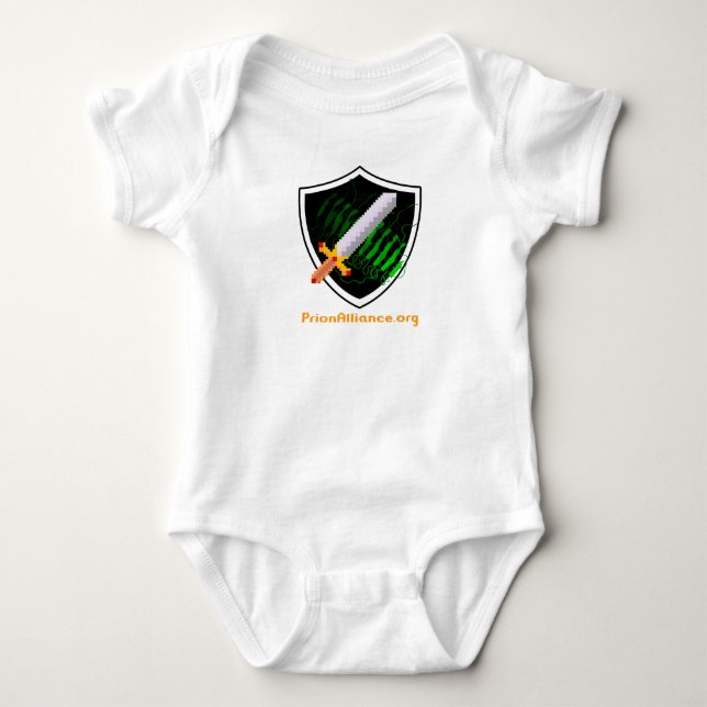 Babybodysuit (weiß) mit Prions-Alliance-Logo Baby Strampler (Vorderseite)