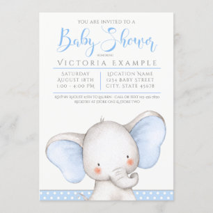 Babyboy-Blau-Grauer-Elefant-Baby-Party Einladung