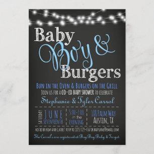 Babyboy Burgers GRILLEN Shower Einladungs-Buchkart Einladung