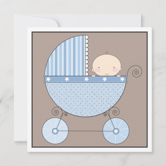 Babyboy in Carriage Baby Shower Einladung (Vorderseite)