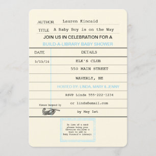 Babyboy Vintag Library Card Buchdusche Einladung