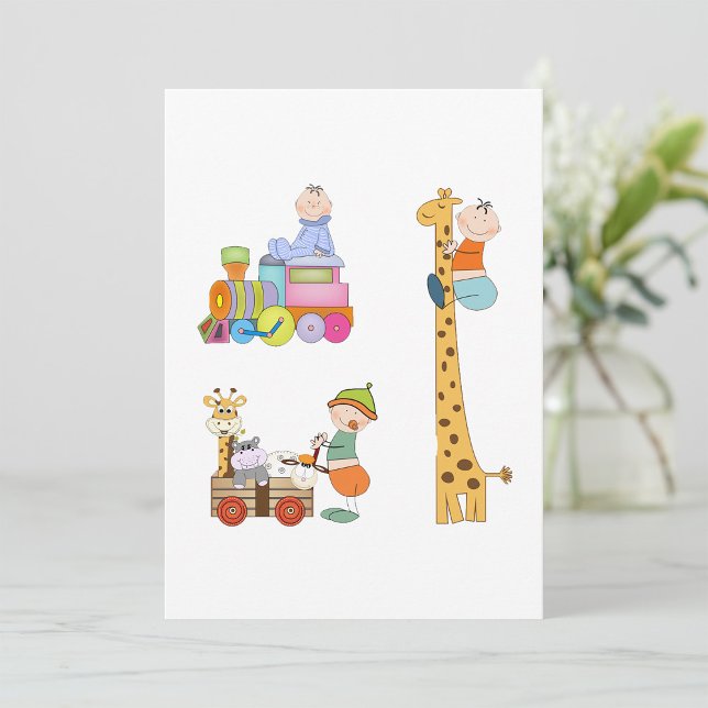 Babyboys mit Kinderzimmer-Train Giraffe und Wagon Einladung (Von Creator hochgeladen)