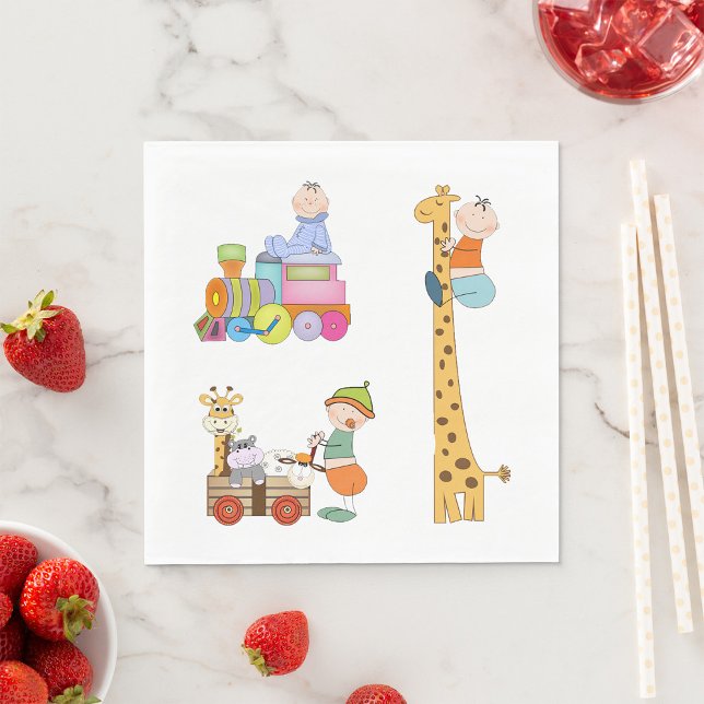 Babyboys mit Kinderzimmer-Train Giraffe und Wagon Serviette (Von Creator hochgeladen)