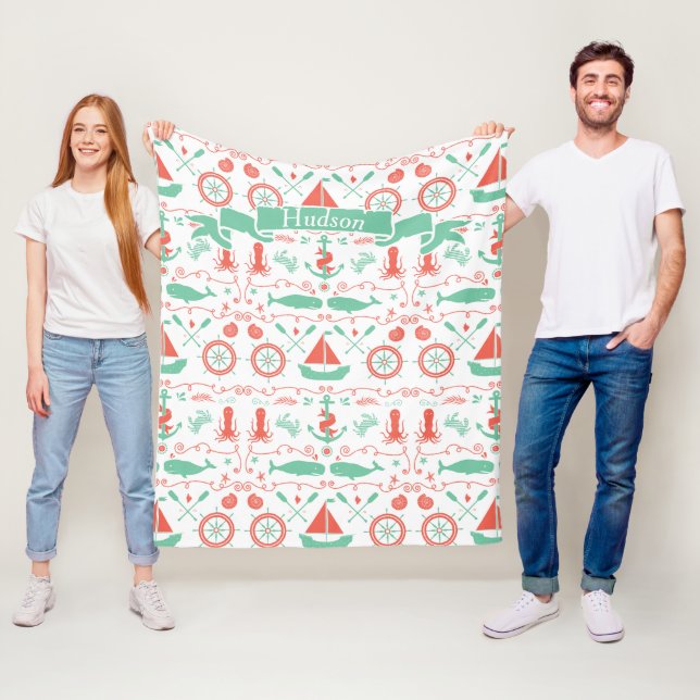 Babyboys nennen nautische Korallenwhale Fleecedecke (Beispiel)
