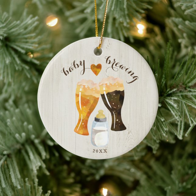 Babybriefe Flasche & Biertoast Keramik Ornament (Baum)