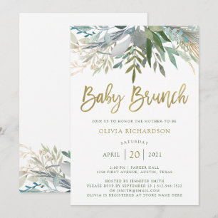 BabyBrunch des Chic-Laub-  mit Imitat-Goldskript Einladung